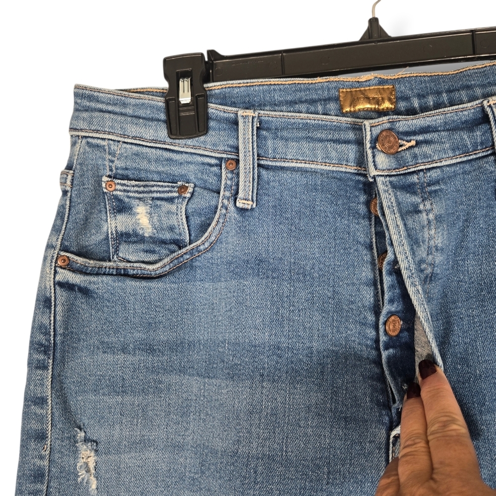 Mother The Tripper Ankle Fray Size 33 Button Fly Distressed Holes Raw Hem - Picture 9 of 16